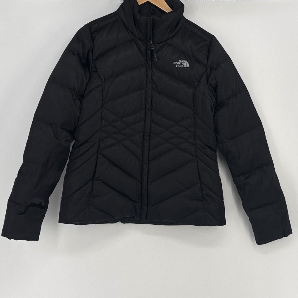 The North Face Aconcagua Womens Puffer Jacket Medium Black Down Quilted Chevron